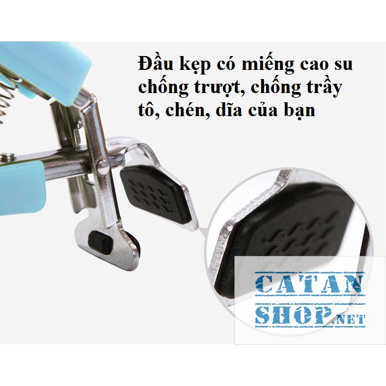 Kẹp inox gắp chén, dĩa chống trượt. Kẹp gắp bát, tô từ lò vi sóng chống nóng tay có mút silicone chống trượt siêu tiện