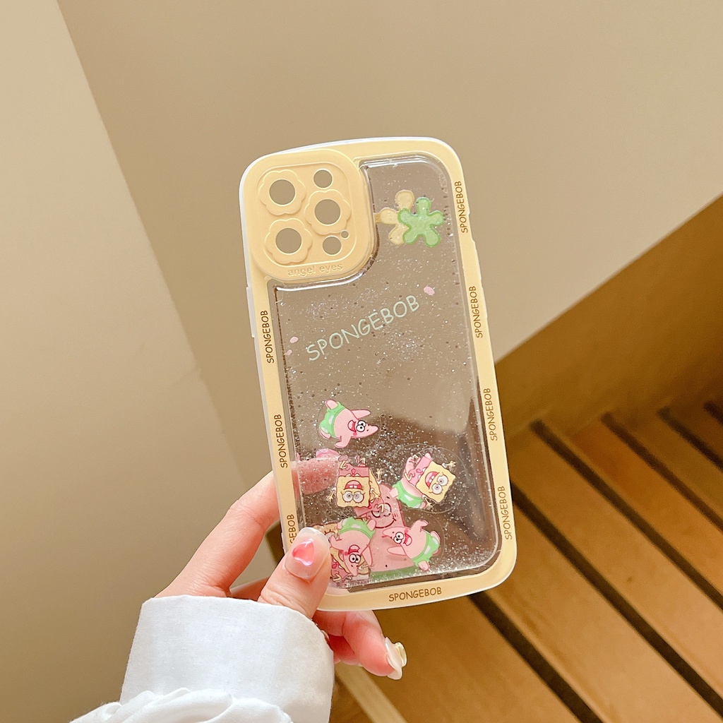 Ốp Điện Thoại Dẻo Họa Tiết Hoạt Hình spongebob Có Nước Kim Tuyến Chống Rơi Cho iPhone 14 / 13 / 12PRO MAX / 11 / 13PRO MAX