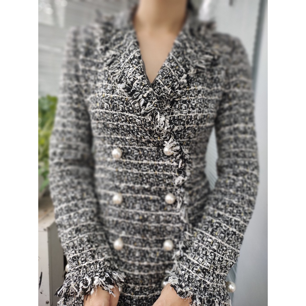 Áo khoác Măng tô Dạ Tweed Hàn second-hand, áo mangto, Trench coat- Đồ Si Bon MT4