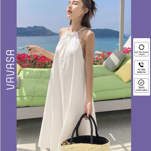 Váy nữ dáng suông cổ yếm hot tren mẫu mới đầm mặc đi chơi đi biển VAVASA V10