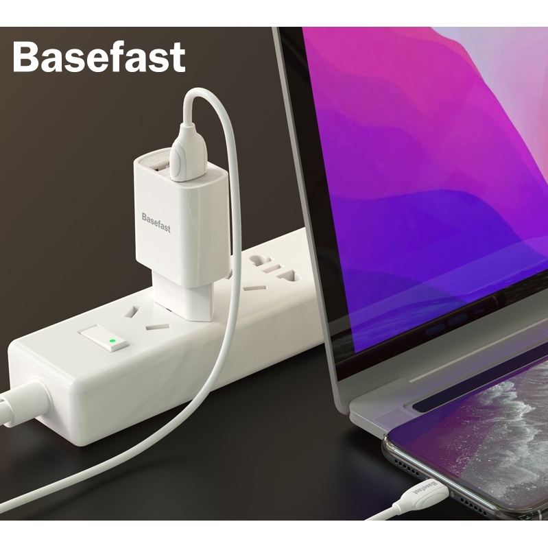 Củ sạc nhanh 2 cổng 2.1A Basefast - Combo Cốc + Cáp Sạc Cho IOS và Androi Bảo Hành 12 Tháng