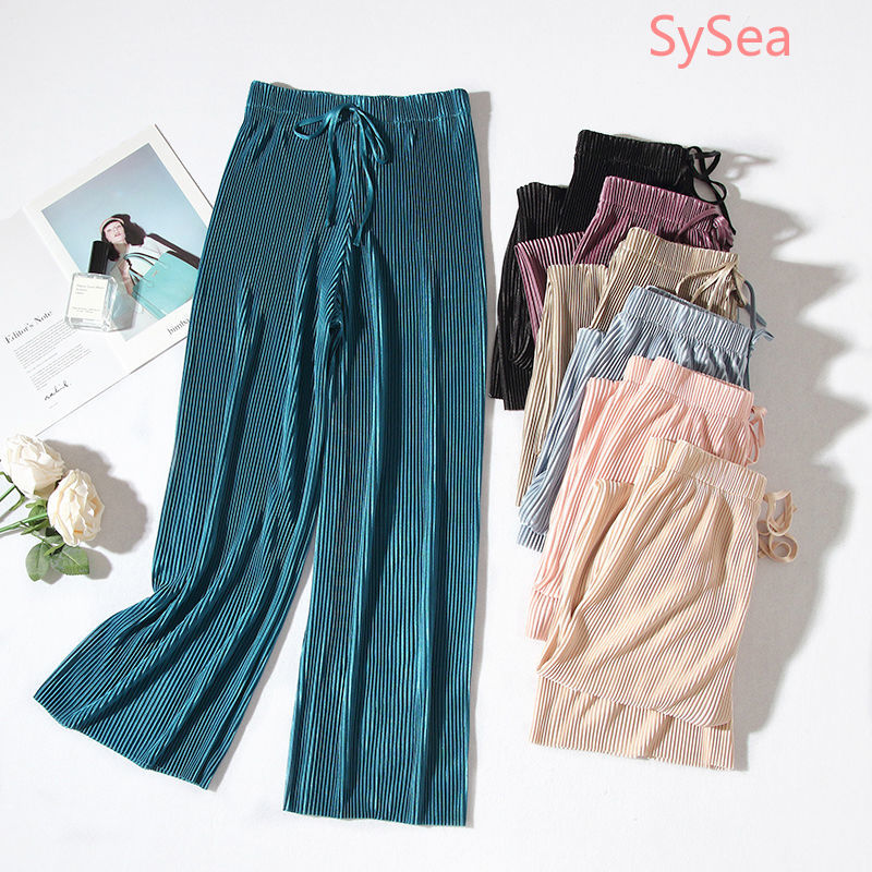 Quần Dài Chất Chiffon Lưng Cao Thiết Kế Dáng Rộng Thoải Mái