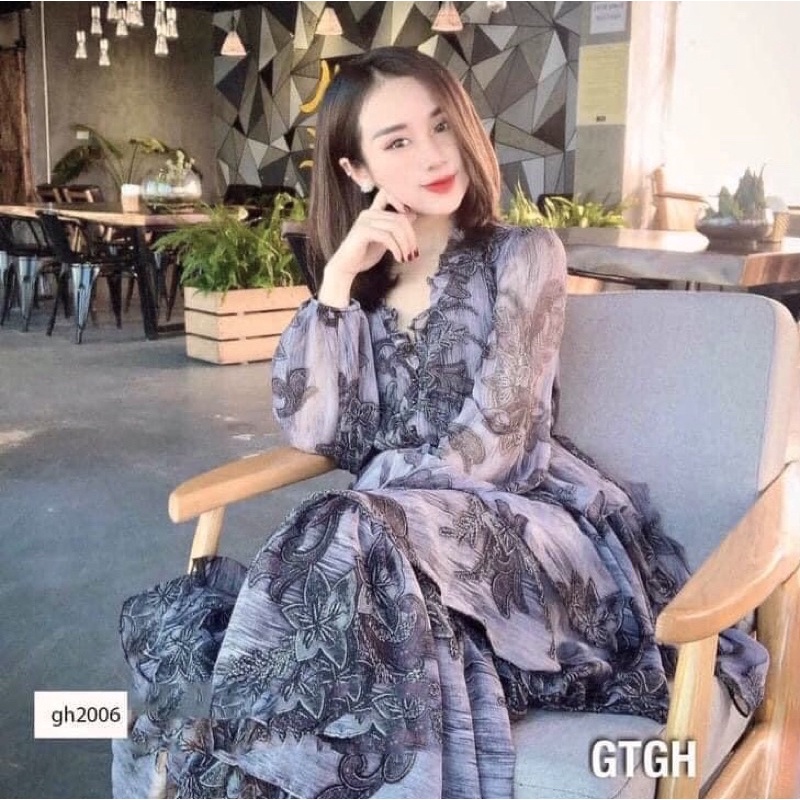 Đầm maxi hoa thiết kế xếp tầng cực xinh hàng đẹp 2 lớp⚡️Ảnh thật