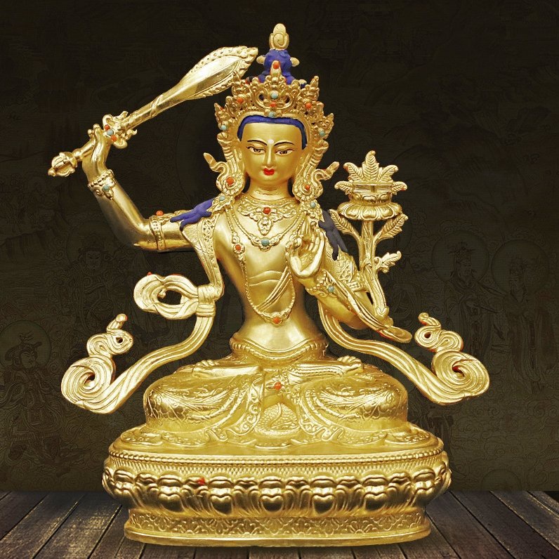 Tôn Tượng Đức Phật Văn Thù Sư Lợi Bồ Tát Quan Âm Đồng Mạ Vàng