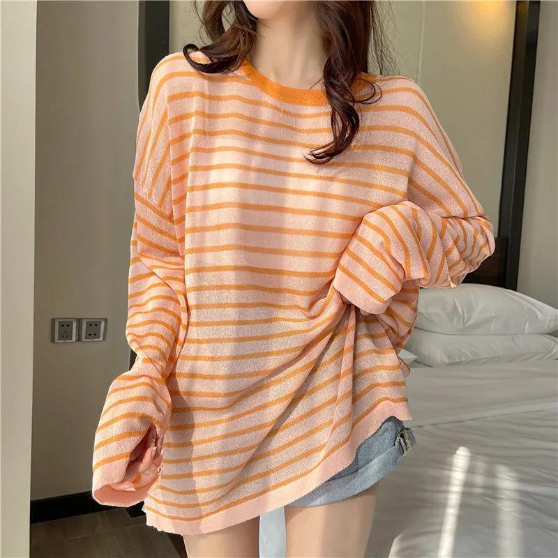 Áo Thun Tay Dài Cổ Tròn Dáng Rộng Thoải Mái Họa Tiết Kẻ Sọc áo phông nữ JL-TX-31