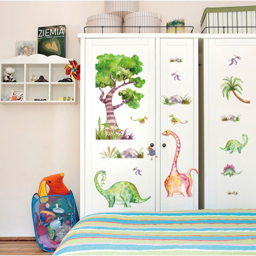 Decal dán tường Khủng long trên đồng cỏ sinh động