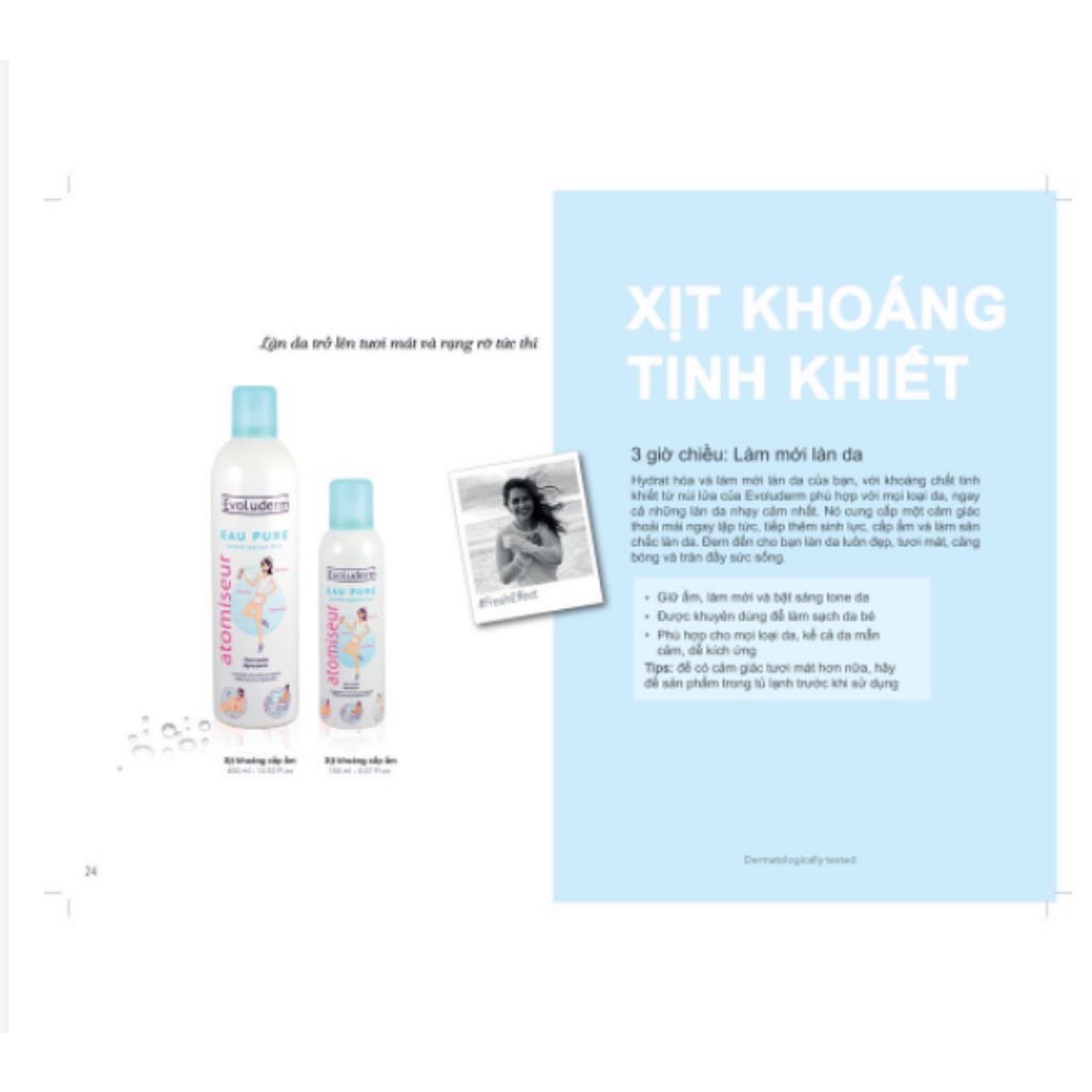 Xịt Khoáng Dưỡng Ẩm Evoluderm 400mL, Xịt Khoáng Cấp Ẩm Làm Dịu Da xuất xứ Pháp