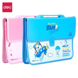 Cặp học sinh hai ngăn nhựa Hàn Quốc DELI, Hình vẽ hoạt hình Xanh dương, hồng E38134