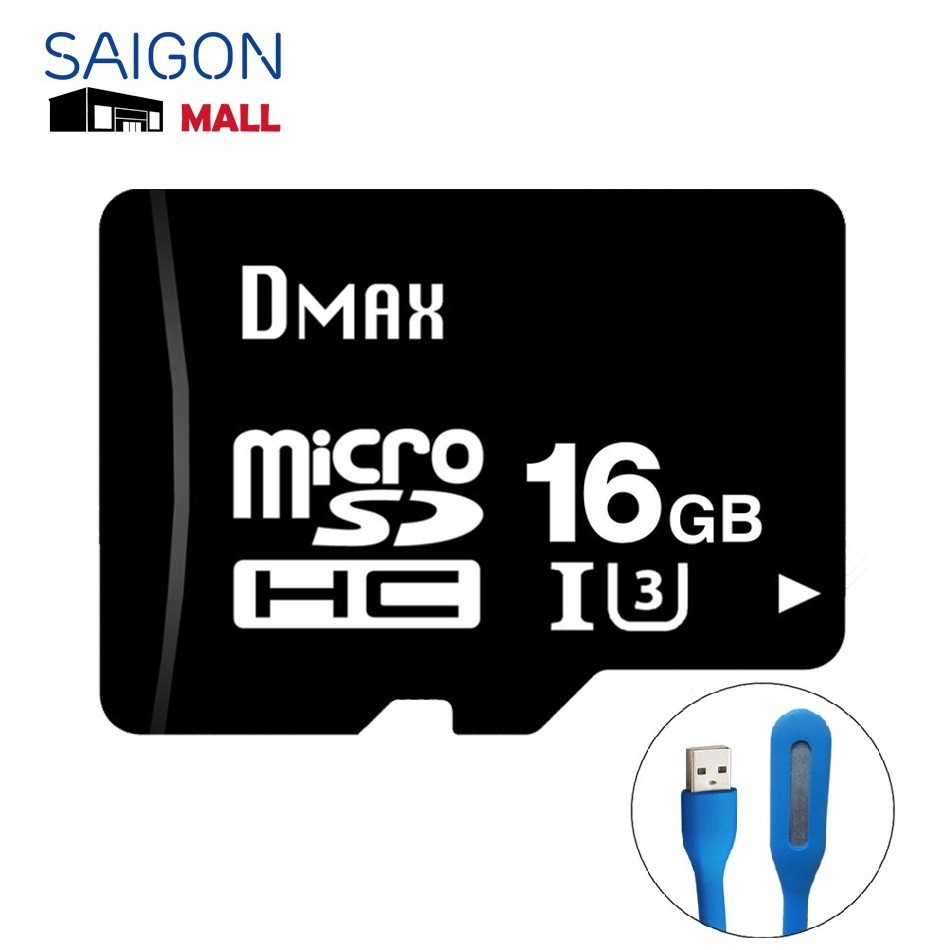 Thẻ nhớ up to 90MB/s Dmax thẻ nhớ 16GB micro SDHC tốc độ cao U3, tặng đèn LED USB - Bảo hành 5 năm đổi mới