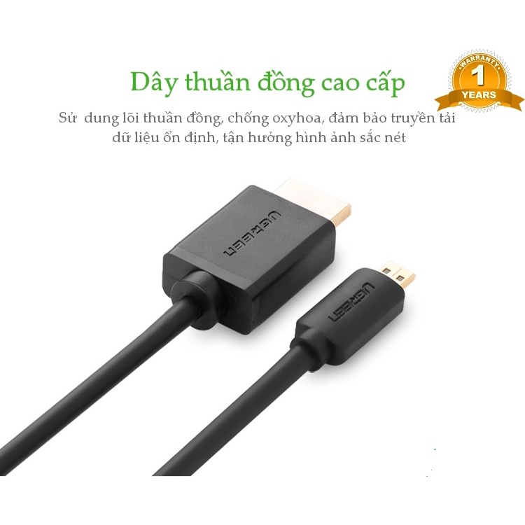 Cáp chuyển đổi Micro HDMI sang HDMI Ugreen 30102 dài 1,5m - hàng chính hãng