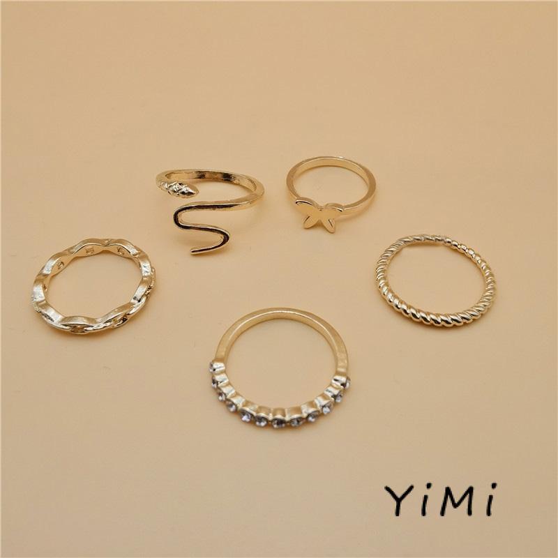 Bộ Nhẫn Nhiều Lớp Họa Tiết Hình Học/Bướm Sáng Tạo Đơn Giản Cho Nữ