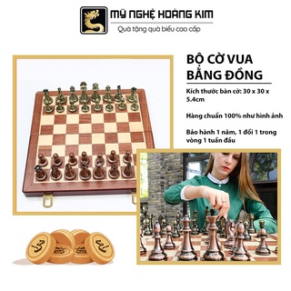 Bộ cờ vua 29*14,5 bằng đồng Mỹ Nghệ Hoàng Kim nam châm lực hút mạnh, hộp đựng tiện lợi