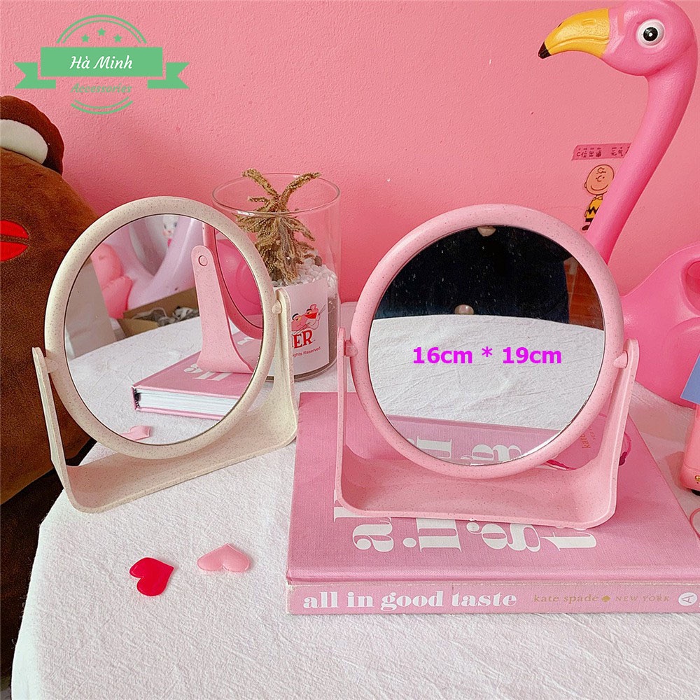 Gương Tang Điểm Để Bàn Lúa Mạch 2 Mặt Gương Xoay 360 Độ