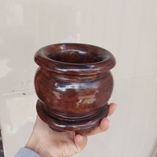 Bát nhang - lư hương gỗ chiu liu nguyên khối ngang 12cm