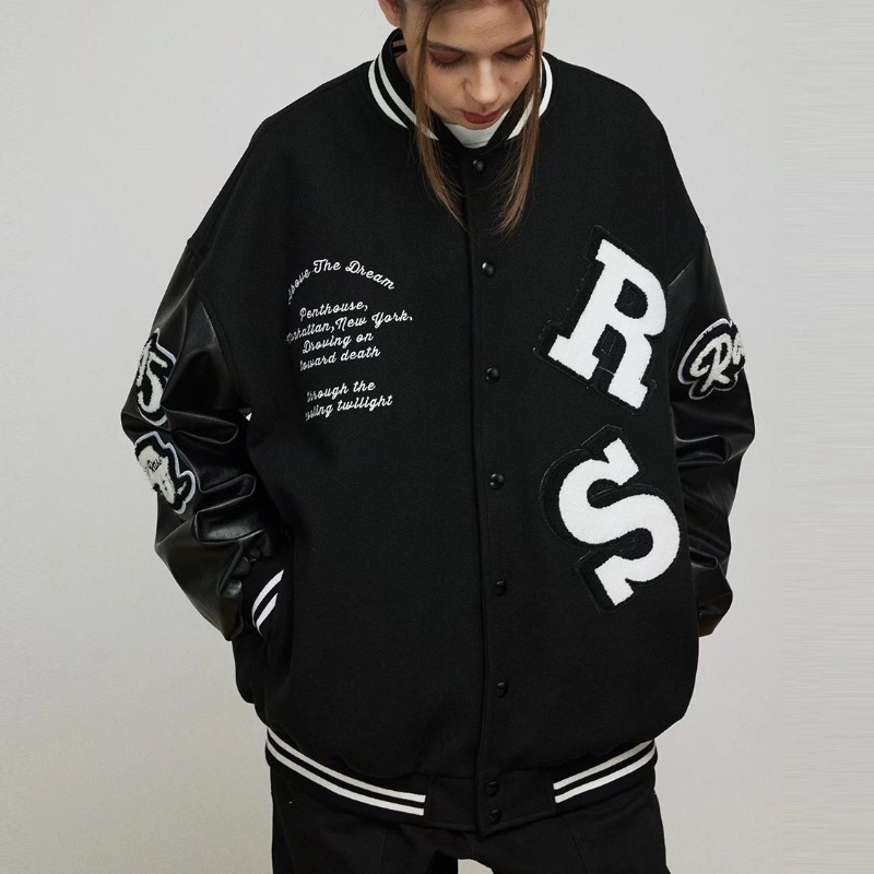 Áo Khoác Bóng Chày Bằng Da Pu Dáng Rộng Thêu Họa Tiết Thời Trang Đường Phố Dành Cho Cặp Đôi