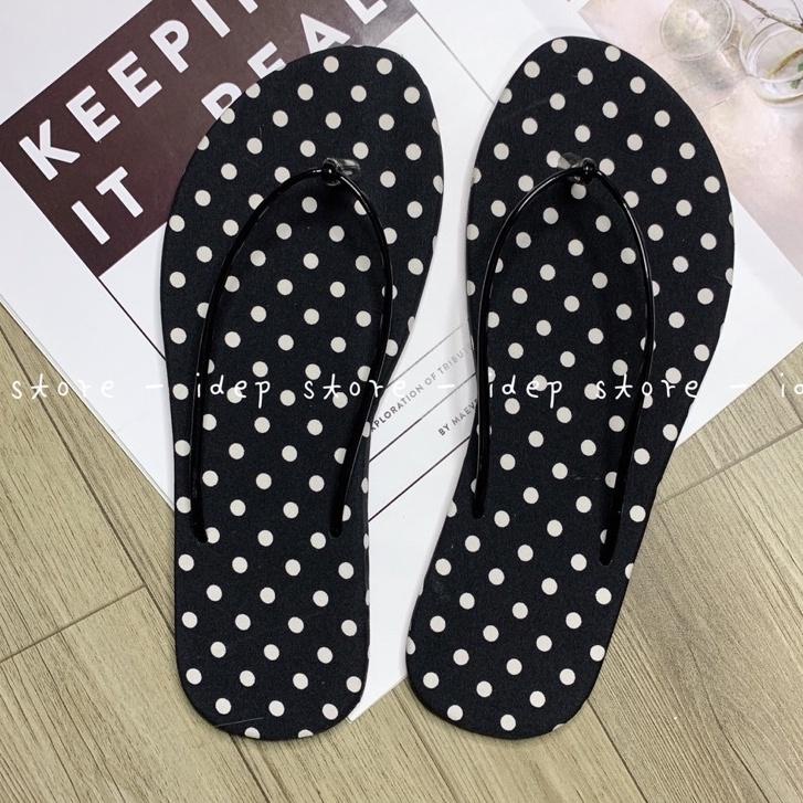 Dép kẹp xỏ ngón nữ quai da mảnh họa tiết chấm bi đế cao su êm chân bền chắc đi biển Maipy DL113