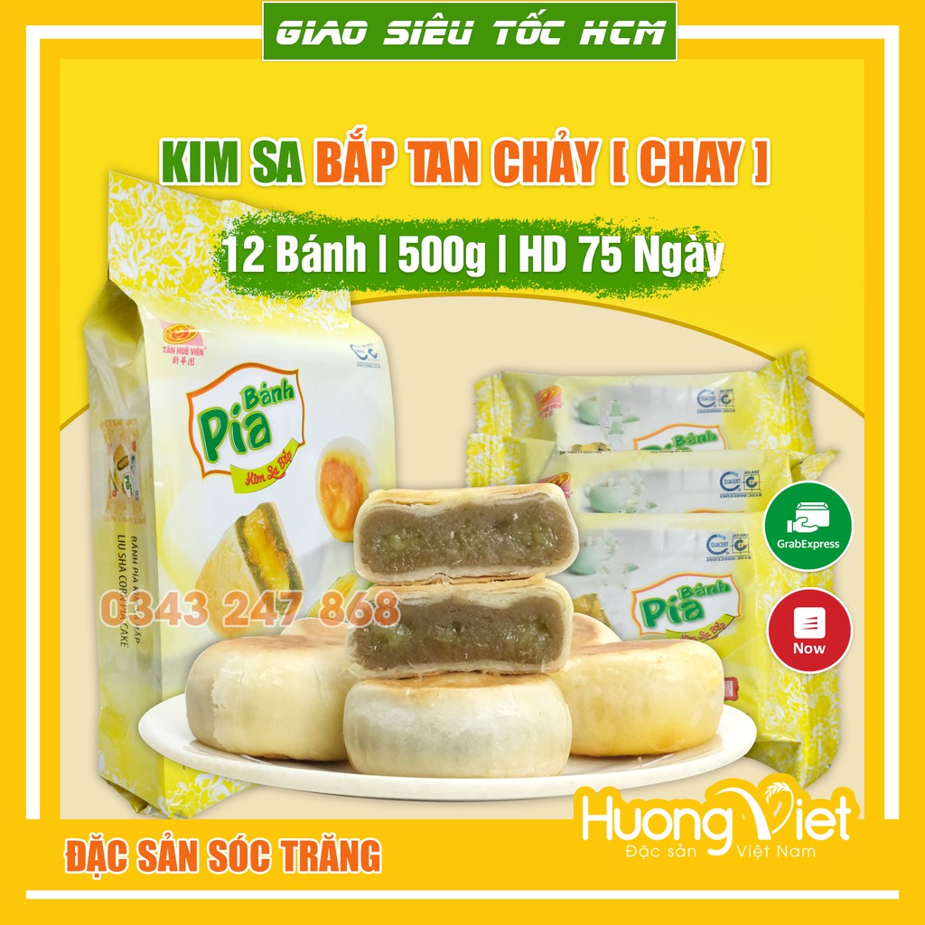 Bánh pía kim sa BẮP tan chảy 500g, bánh pía kim sa chay không trứng muối [TÚI 12 BÁNH]