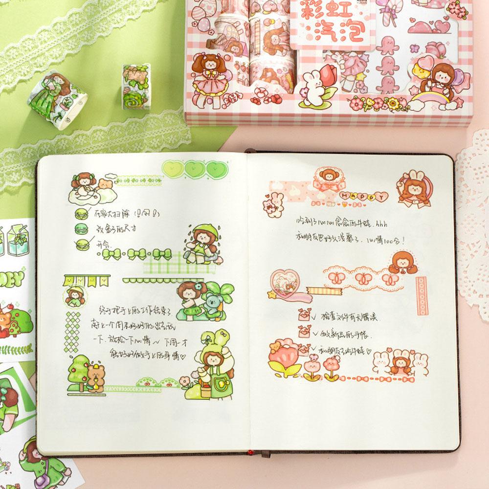 Bộ 20 Miếng Dán Trang Trí Sổ Tay / Đồ Uống Hình Thỏ / Gấu Màu Ngà Xinh Xắn