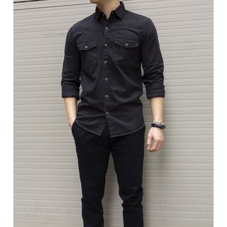Sơ mi denim kaki nam