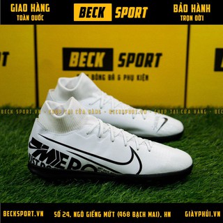 Giày Bóng Đá Mercurial 13 Superfly Trắng Đế Đen Cao Cổ TF