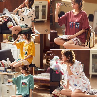 [CÓ SẴN] BỘ NGỦ PYJAMA NỮ MẶC NHÀ HỌA TIẾT CUTE LOLITA CHẤT THUN COTTON MỎNG MÁT THỜI TRANG ULZZANG HÀN QUỐC