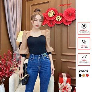 Áo thun tay bồng nữ crazyteen cổ vuông at0213