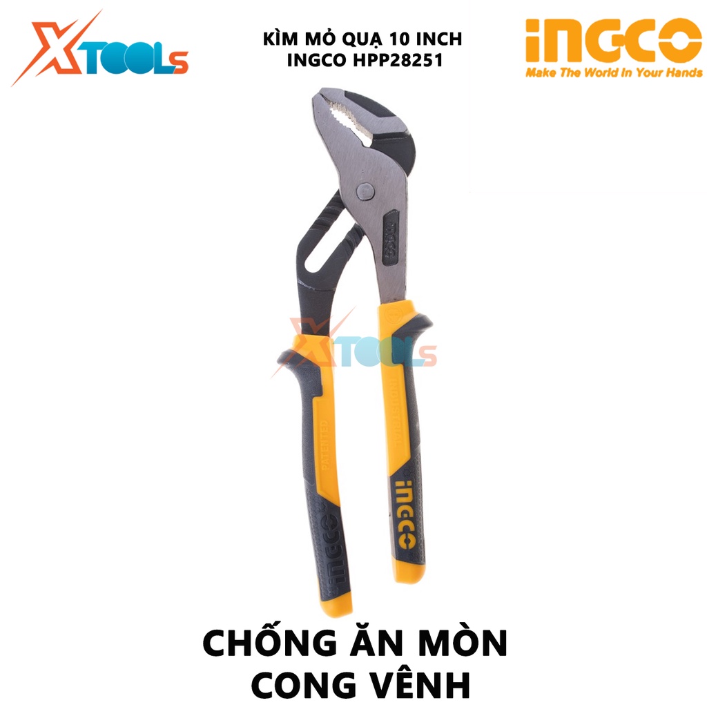 Kìm mỏ quạ Ingco HPP28251 | kìm tuốt dây điện dùng thép CRV cao cấp, kích thước 250mm, đầu kềm đánh bóng và chống gỉ dùn