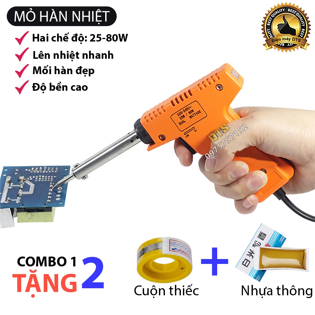 Mỏ hàn nhiệt, mỏ hàn thiếc 25-80W hai chế độ lên nhiệt nhanh, mối hàn đẹp, độ bền cao – Combo cuộn thiếc và nhựa thông