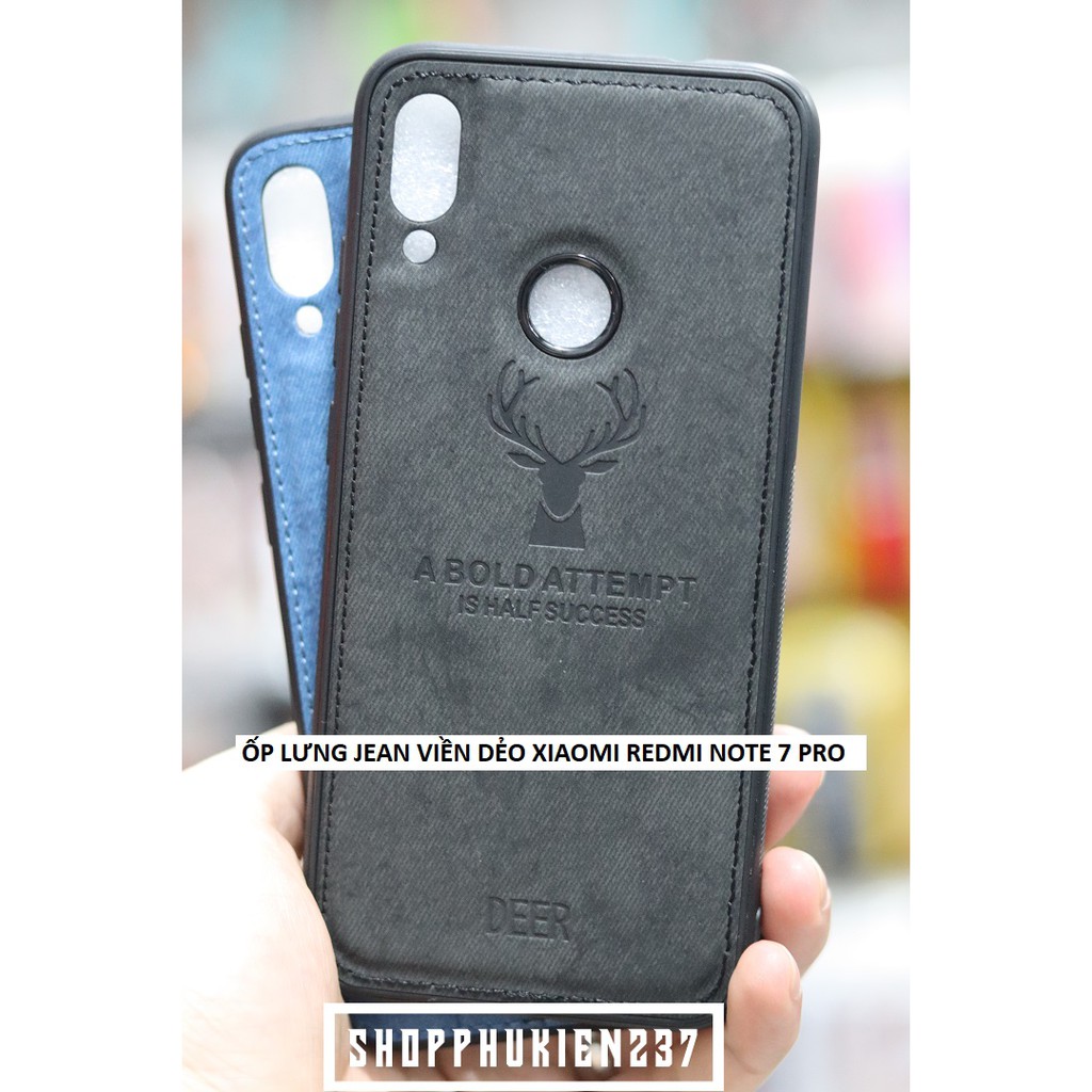 [Freeship toàn quốc từ 50k] Ốp Lưng Xiaomi Redmi Note 7 Pro Ốp Dẻo TPU Vải Jean Khắc Hình Nai Cao Cấp