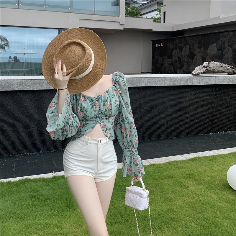 Áo sơ mi hoa nhí tay dài Emilyshop ulzzang