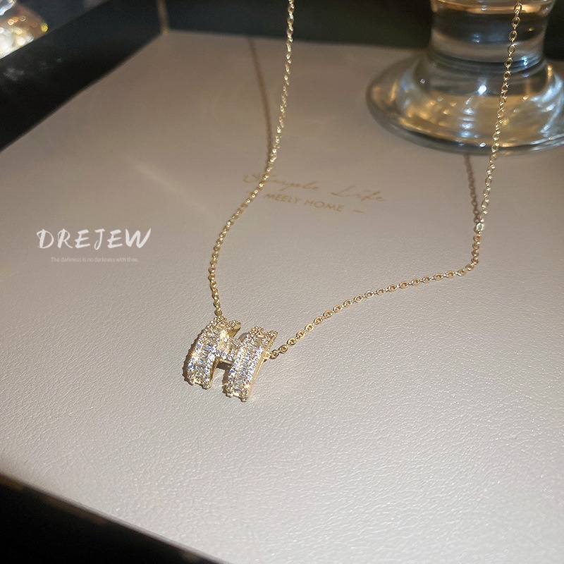 DREJEW Dây chuyền mạ vàng đính đá zircon mặt chữ đơn giản thời trang cao cấp phong cách Hàn Quốc dễ phối đồ