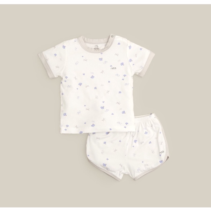 Bộ cộc tay cài vai Nous petit trắng in hình chuồn chuồn nấm cho bé, size 9- 3y