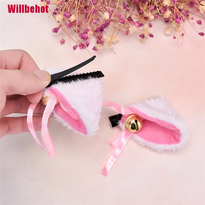 [Hàng mới về] Kẹp tóc hình tai mèo cáo phối lông dài gắn chuông đáng yêu cho tiệc hóa trang