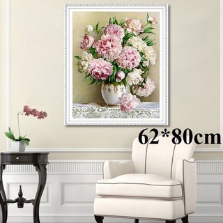 tranh thêu chữ thập bình hoa hông tuyệt đẹp kt 62x80cm