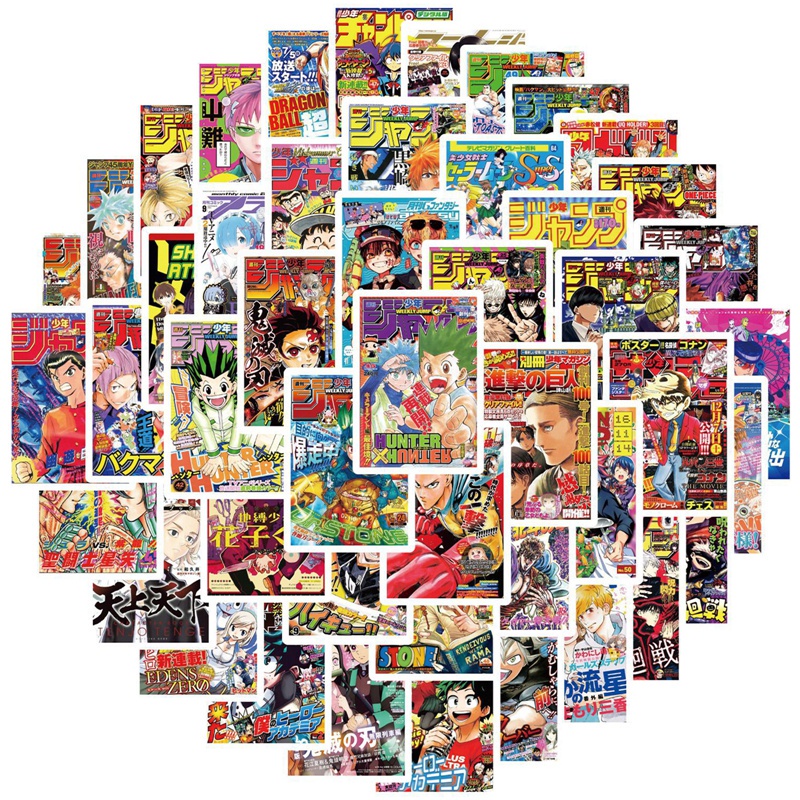 flowersqueen Set 50 miếng dán trang trí máy tính bảng/ điện thoại chống thấm nước hình nhân vật phim hoạt hình One Piece