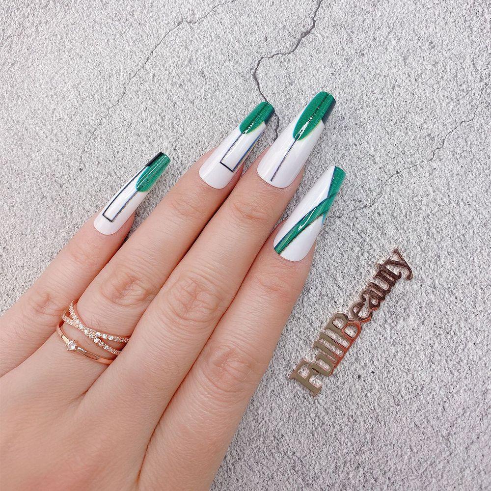 Bộ Móng Tay Giả Che Phủ Toàn Diện Màu Xanh Lá DIY