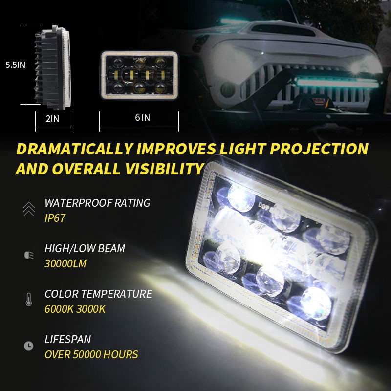 Đèn Led 4x6 Inch Drl Cho Xe Wrangler