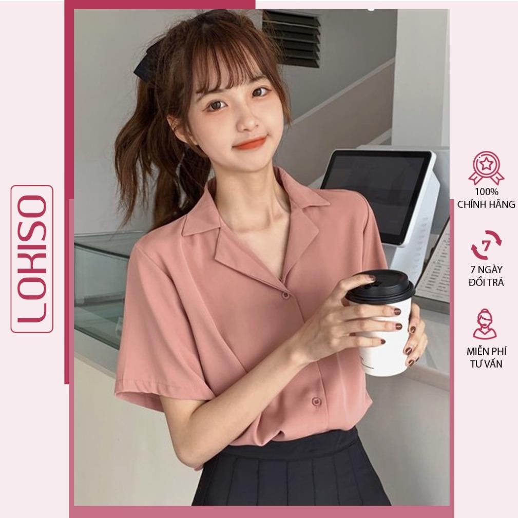 Áo sơ mi nữ form rộng công sở kiểu tay ngắn lỡ cổ vest Hàn Quốc khoác ngoài đẹp LOKISO SM03 !