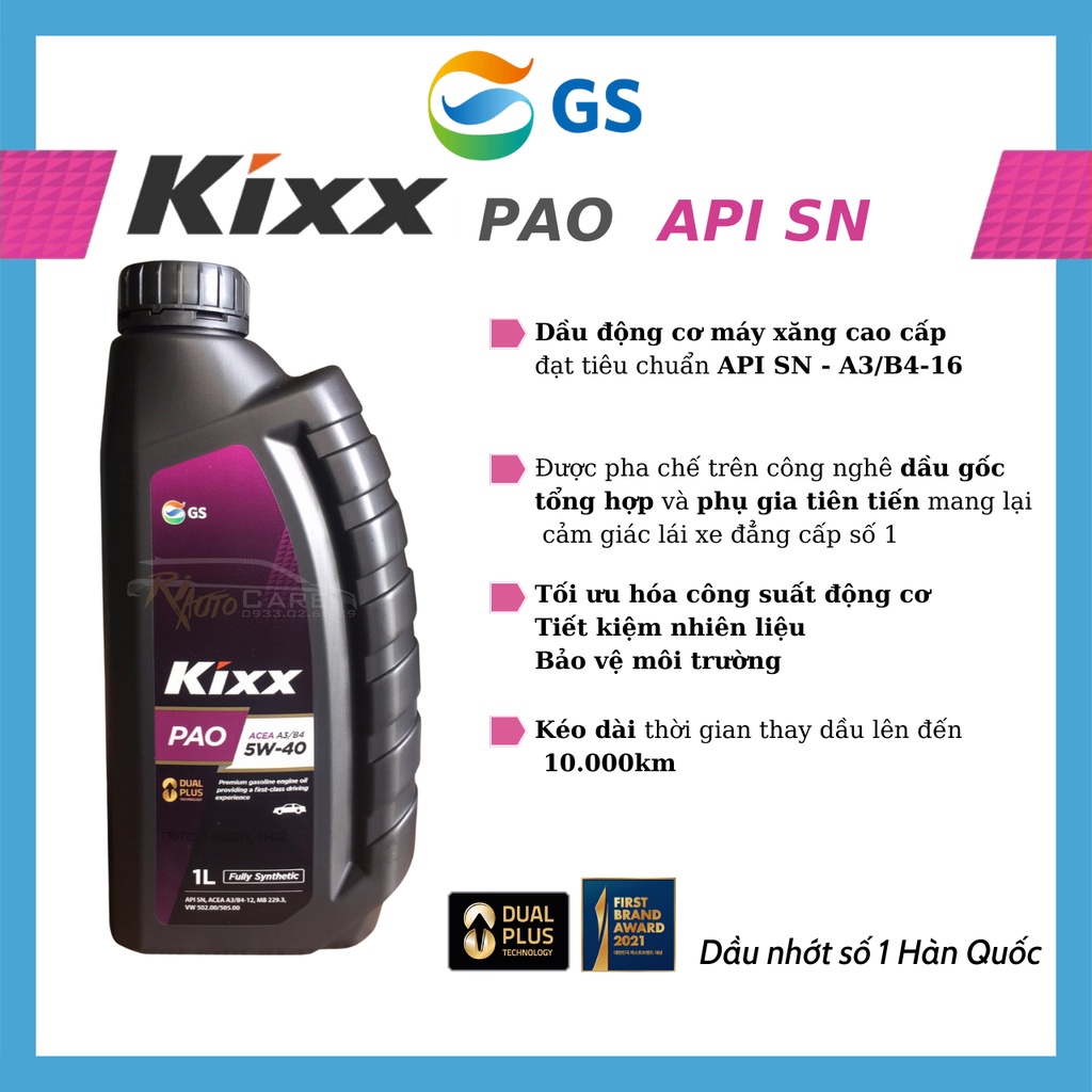 Kixx PAO A3/B4 5W40 1L Tổng hợp toàn phần - Riautocare