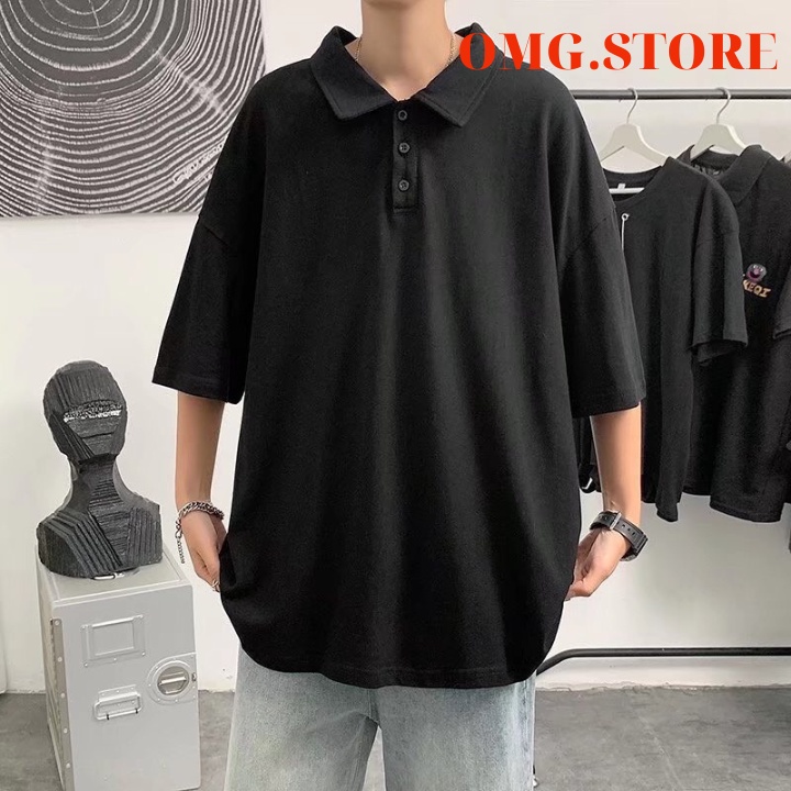 Áo Polo nam nữ unisex chất cotton thoáng mát, áo thun có cổ oversize phong cách Hàn Quốc