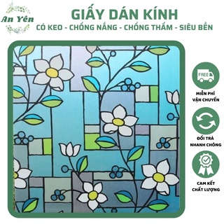 GIẤY DÁN KÍNH HOA LEO XANH KHỔ 90,DECAL DÁN KÍNH MỜ CHỐNG NẮNG CHỐNG NƯỚC