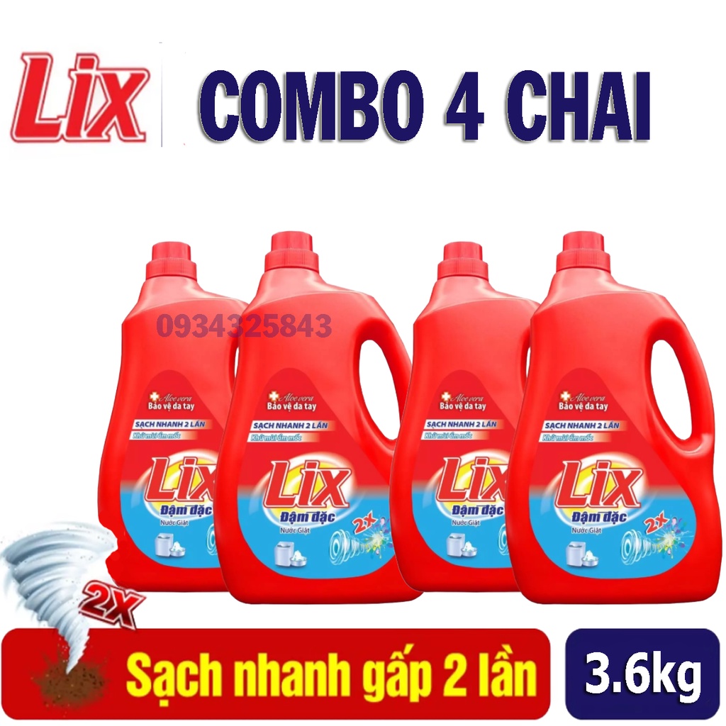 Thùng 4 chai nước giặt đậm đặc Lix hương nước hoa 3.6kg