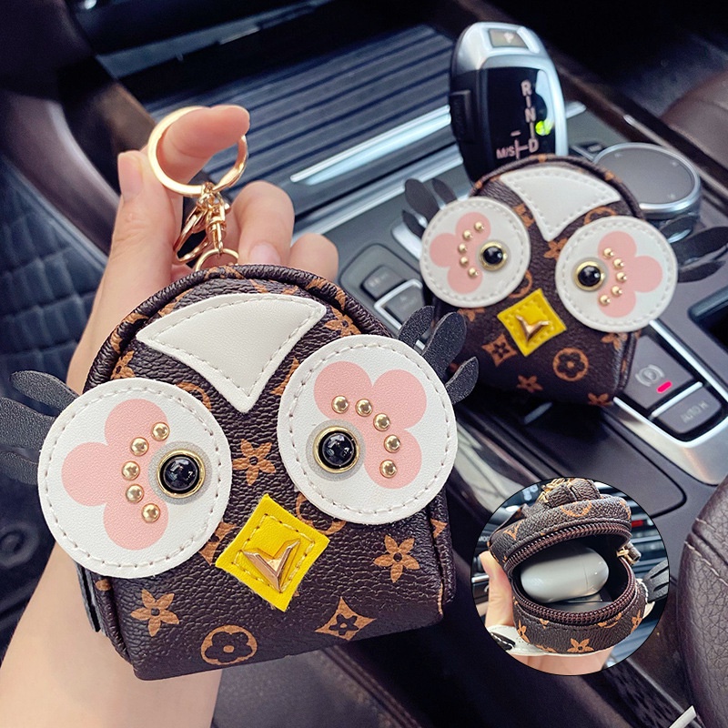 Móc khóa mini làm từ da hình chú cú hoạt hoạt dễ thương