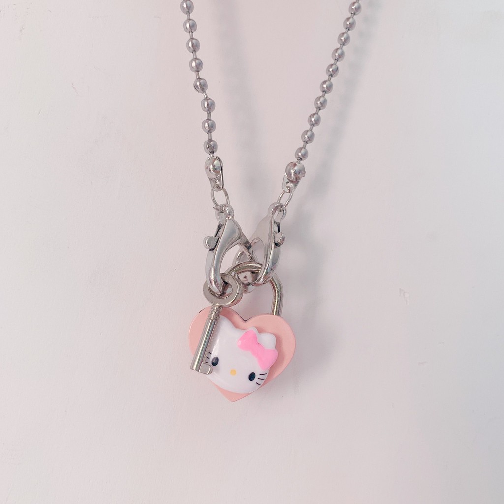 Vòng Cổ Xâu Hạt Tròn Màu Hồng Họa Tiết Mèo Hello Kitty Dễ Thương Cho Nữ y2k