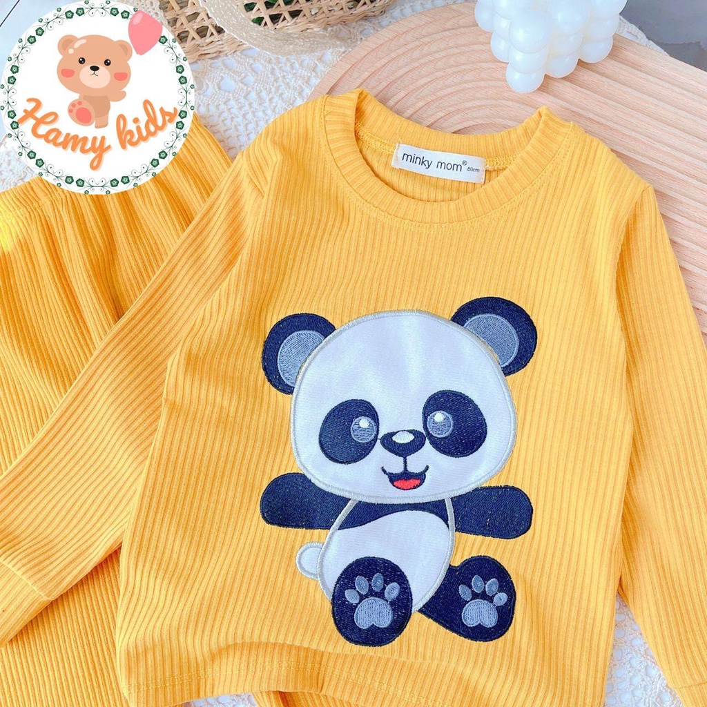 Đồ Bộ Dài Minky Mom Chính Hãng Thun Gân Hình Thêu Chi Tiết Gấu Mèo Con Cute  Cho Bé Từ 0-5 Tuổi Dưới 20kg - Hamykids