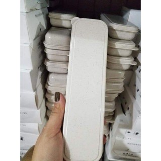 Bộ đũa, thìa, dĩa cán gỗ sồi hộp đựng lúa mạch