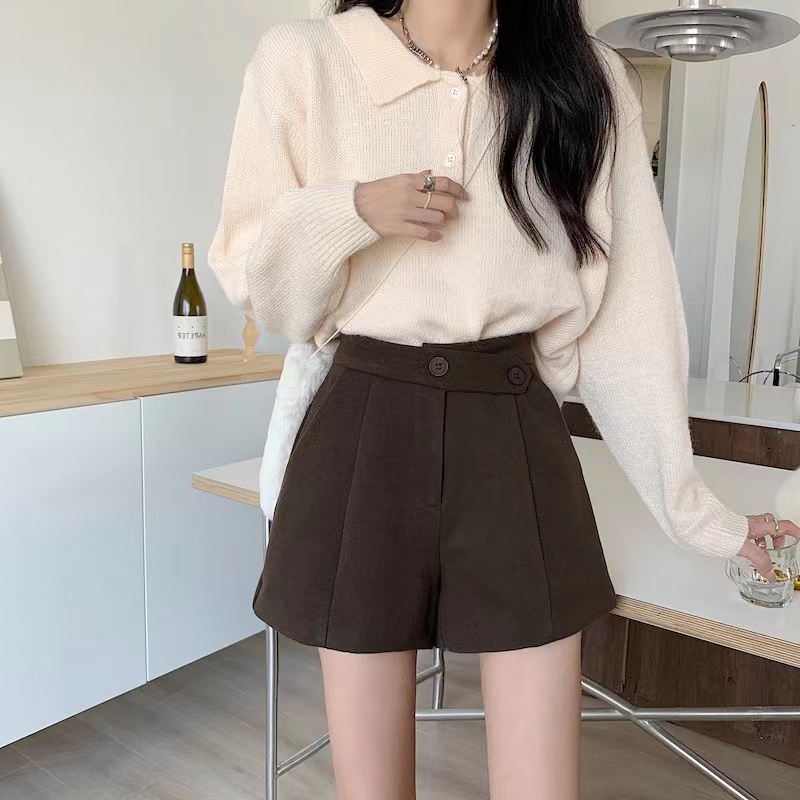 Quần Short Len Lưng Cao Ống Rộng Thiết Kế Mới Thời Trang Mùa Thu Dành Cho Nữ