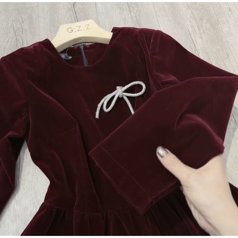 ĐẦM NHUNG ĐÍNH NƠ ĐÁ TD