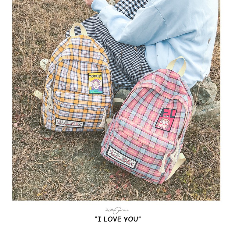 Balo ulzzang học sinh sinh viên kẻ caro nhiều màu cặp sách đi học dễ thương - doramimi