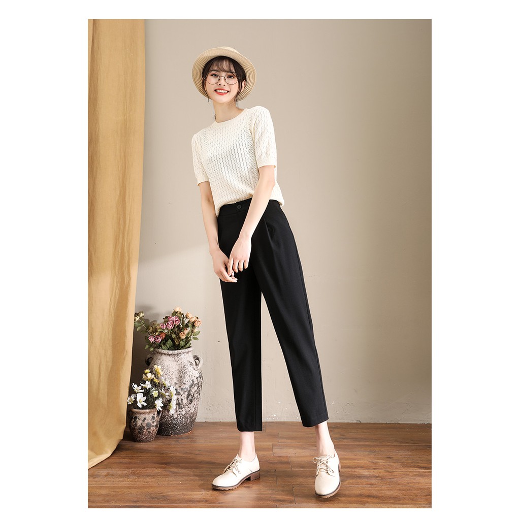 Quần âu nữ baggy chất vải tây, quần tây công sở lưng thun cao trên rốn dáng đẹp